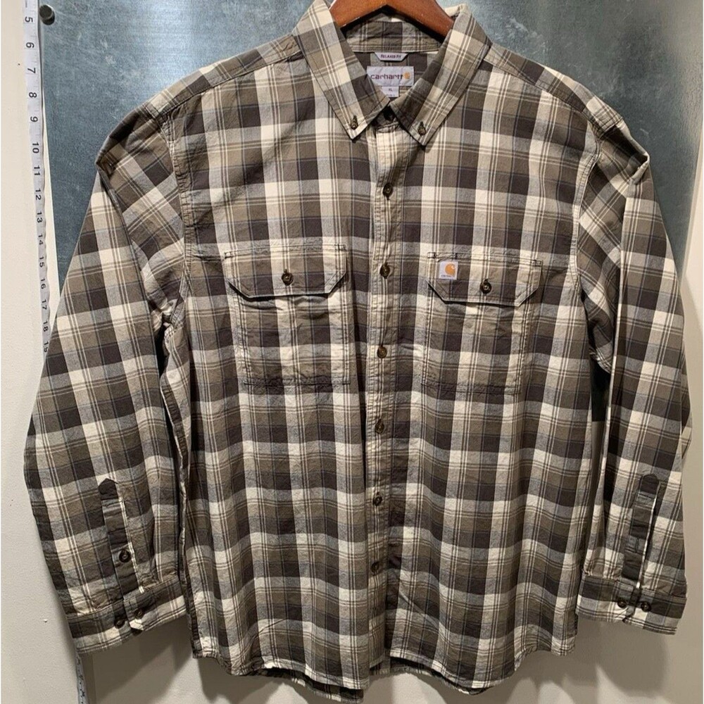 Carhartt Plaid Shirt Relaxed Fit Long Sleeve 100% Cotton Button Down 2 Pocket XL